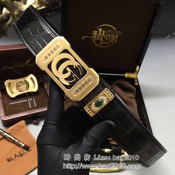 古馳CUCCI 頭層小牛皮壓花 純銅大餅扣 原單經典男士皮帶 GHG1078